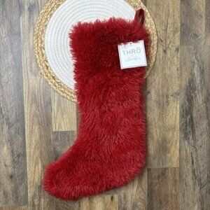 Thro by Marlo Lorenz Red Faux Fur Glittery Christmas Stocking NEW w TAGS